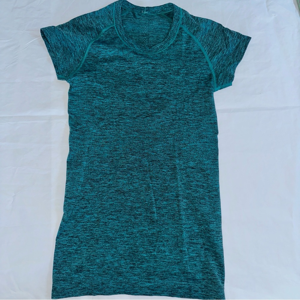 lululemon athletica run swiftly tech Teal black Short Sleeve Top 4
